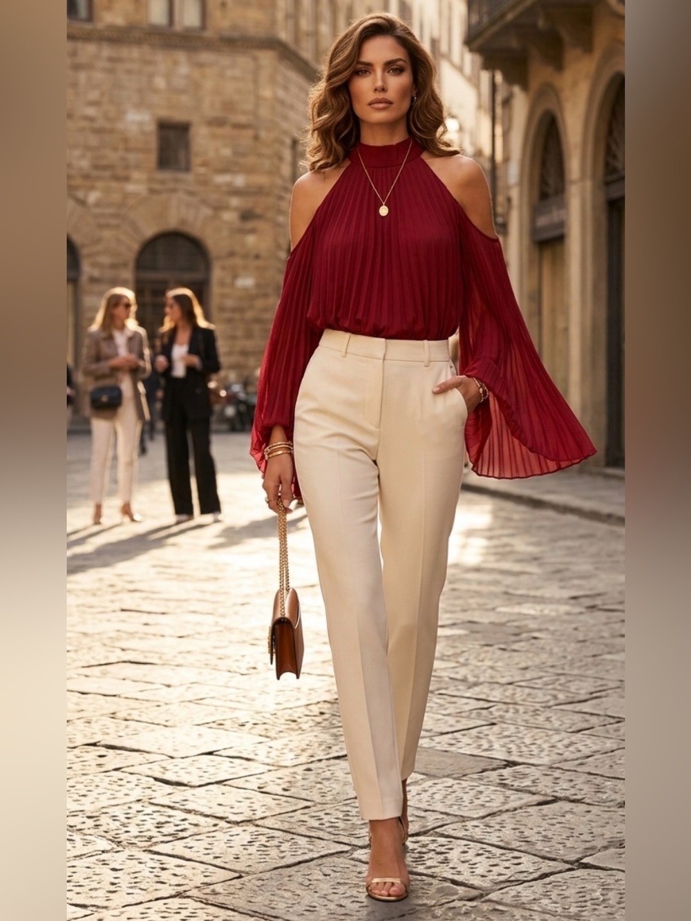 Express Wine Red Pleated Halter Blouse